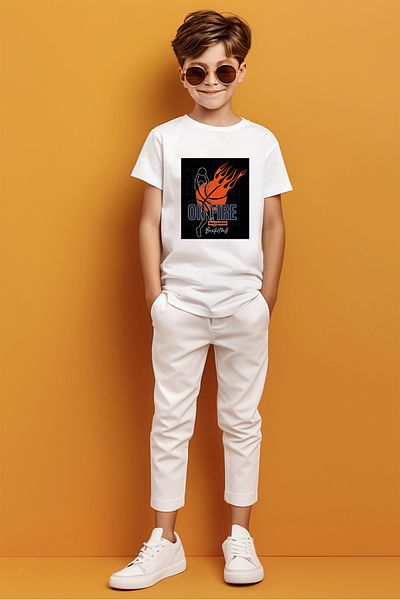 ADABEBEK Tricou pentru băieți imprimat cu tematică de baschet On Fire