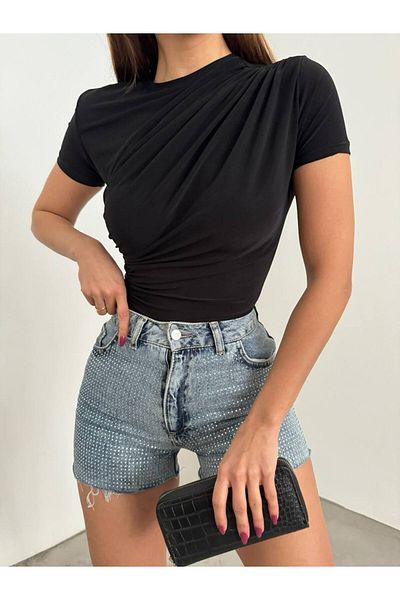 Butik Beyza Bluză cu mânecă scurtă adunată