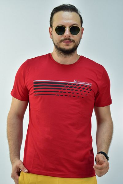 Escetic Κόκκινο ανδρικό μπλουζάκι Slimfit 95% βαμβακερό μονόπλεγμα αναπνεύσιμο αθλητικό μπλουζάκι 0780