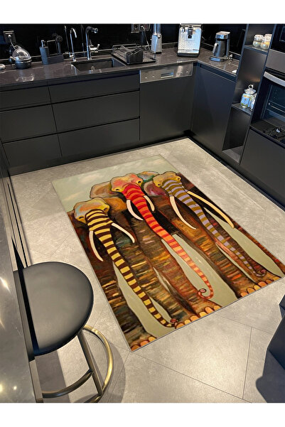Rugs Modern Halı Цветен креативен килим с шарка на слонове 3722