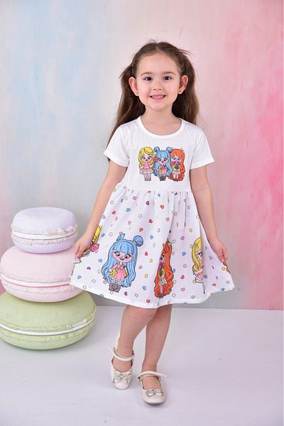 BUUFUU SUMMER GIRL'S SHORT SLEEVE PRINTED DRESS