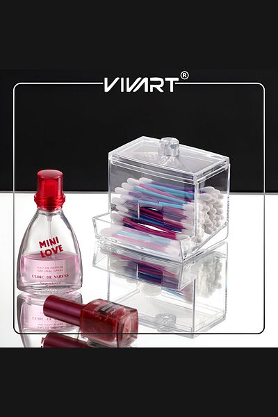 Vivart Special Design Crystal Cotton Swab Organizer with Lid Ear Swab