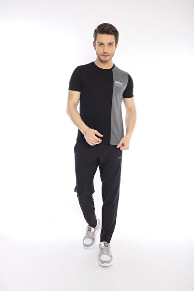 Escetic Black Men's Ragular Pattern Cotton Us Pique Breathable Sports T-shirt 0895