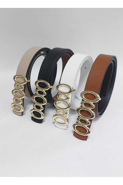 Kemerix Reversible Black-White-Mink-Tan Women's Belt Set - Set of 4