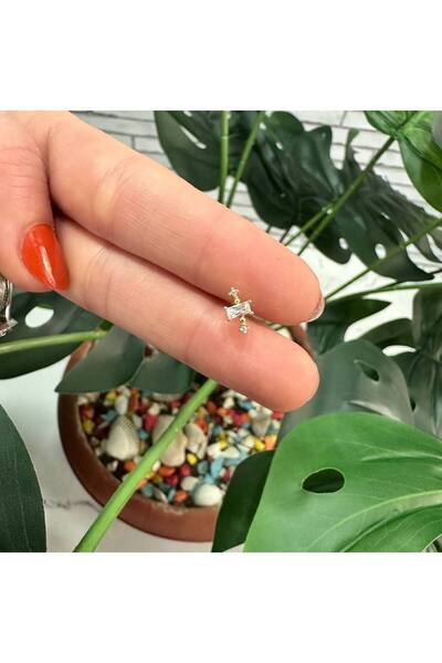 Liva Cerrahi Çelik Taşlı Piercing Labret Kulak Conch Forward Helix Kıkırdak T...