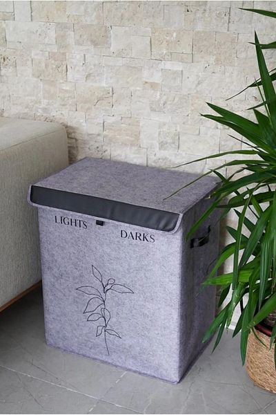 AHİR TİCARET Piele din pâslă 2 compartimente Coș de rufe murdare Husă de depozitare jucării pliabilă multifuncțională Gri 53x33x60 cm