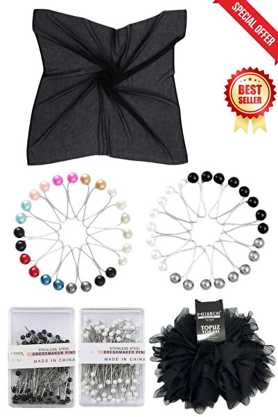 hijabchi Σετ αξεσουάρ Hijab - Κασκόλ και σάλι με εσωτερικό τυφλό - Μαζική βελόνα - Πόρπη με κότσο από τούλι