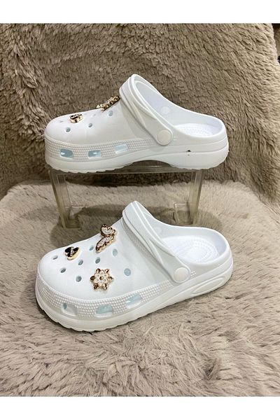 Metin Ayakkabı White Stone Accessory Inside and Outside Plastic Stone Accessory Slippers