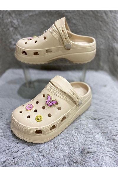 Metin Ayakkabı Bone Colored Stone Accessory Inside and Outside Plastic Band Slippers Sandals