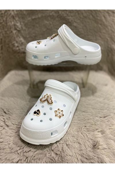 Metin Ayakkabı White Stone Accessory Inside and Outside Plastic Stone Accessory Slippers