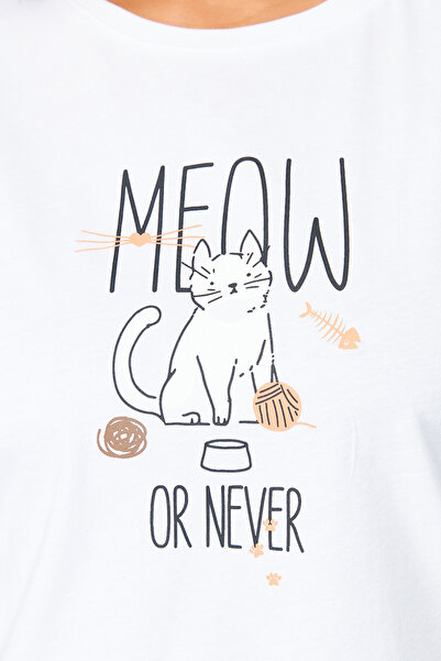 Trendyol Curve Σετ Πλεκτές Πιτζάμες Μπλε Γάτα TBBSS24AI00009