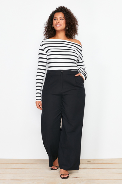 Trendyol Curve Černé kalhoty se širokými nohavicemi s vysokým pasem - Tkaná látka TBBSS24AR00022