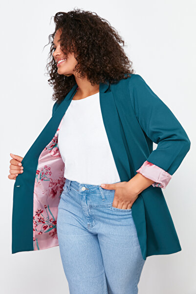 Trendyol Curve Πράσινο υφαντό μπουφάν με μοτίβο λουλουδιών με επένδυση TBBSS22CE0195