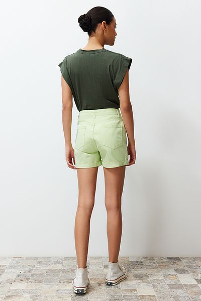Trendyol Collection Джинсові штани з високою талією TWOSS20SR0231 водно-зеленого кольору зі складеними кишенями