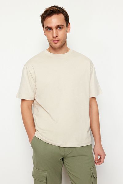 Trendyol Collection Stone Oversize/Wide Cut Patch Λεπτομέρεια εμπριμέ μπλουζάκι από 100% βαμβάκι TMNSS24TS00119