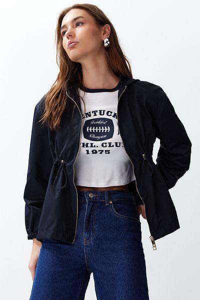 Trendyol Collection Pláštěnka v námořnické modré oversize – tenká voděodpudivá bunda se zipem Twoss24Mo00035