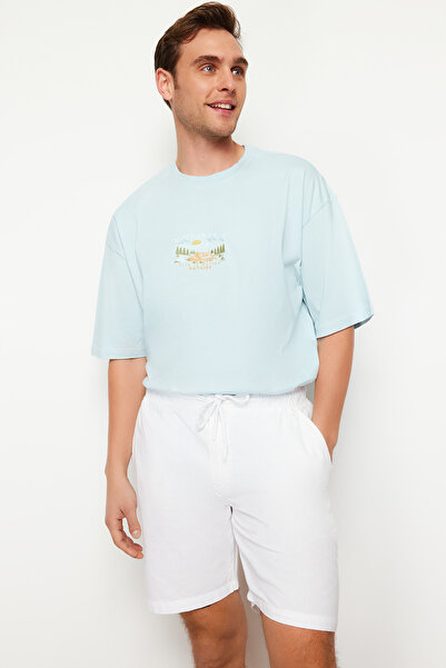 Trendyol Collection Bílé bavlněné šněrovací šortky volného střihu TMNSS23SR00056