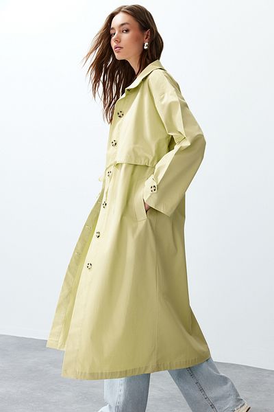 Trendyol Collection Mintfarbener, weit geschnittener, langer Trenchcoat in Übergröße TWOSS24TR00017