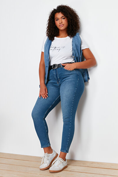 Trendyol Curve Tmavě modré úzké džíny s vysokým pasem TBBSS24CJ00027