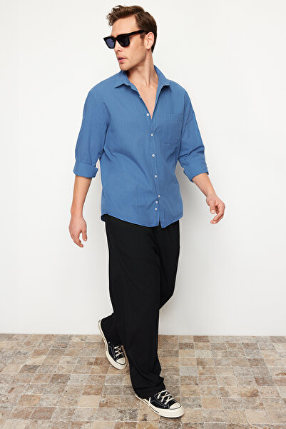 Trendyol Collection Sötétkék normál szabású 100% pamut ing TMNSS24GO00063