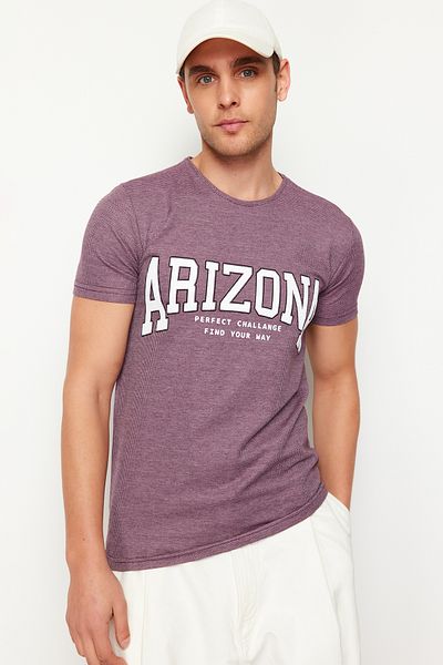 Trendyol Collection Dried Rose Textured Text Printed T-Shirt - Regular Cut TMNSS24TS00199