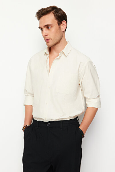 Trendyol Collection Текстурований екрю оверсайз Сорочка TMNSS24GO00055