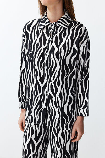 Trendyol Collection Zebra Patterned Black Shirt and Trousers Set - TWOSS24AU00082
