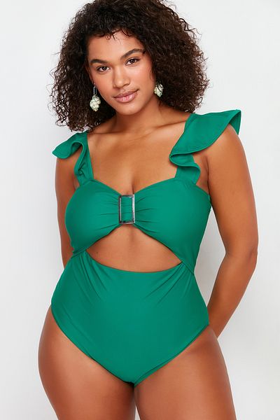 Trendyol Curve Grüner Balconette-Badeanzug mit Erholungseffekt TBBSS23AM00030