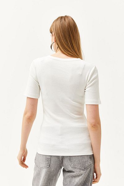 Olalook Women's Ecru Collar Detailed Lycra Blouse BLZ-19002557