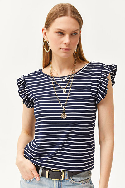 Olalook Жіноча смугаста темно-синя віскозна блузка Orme BLZ19002555