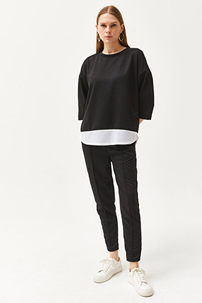 Olalook Women's Black Garnished Top and Bottom Set TKM-19000274