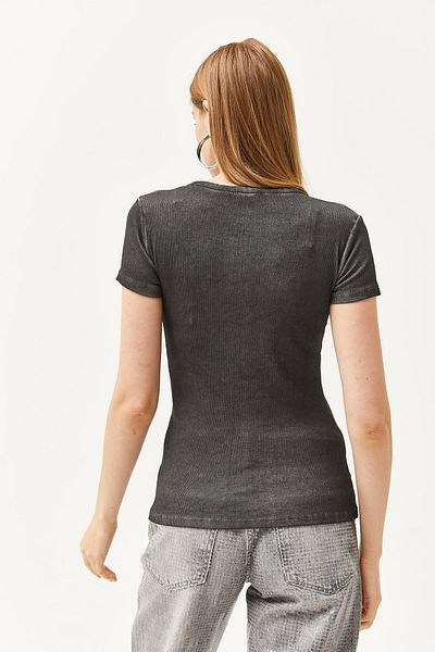 Olalook Γυναικεία Anthracite Crew λαιμόκοψη κοντό μανίκι βαμβακερή μπλούζα BLZ-19002559