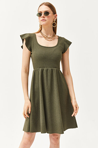 Olalook Γυναικείο μανίκι με γιακά U με λεπτομέρεια φουσκωτό φόρεμα ELB-19002094