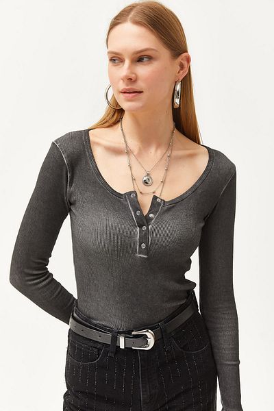 Olalook Dámská sepraná antracitová košilková halenka BLZ-19000588