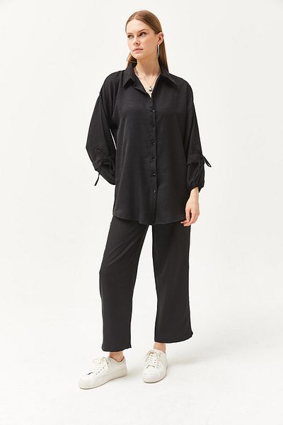Olalook Women's Black Bottom Top Linen Set TAL-00000001