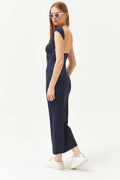 Olalook Rochie tricotată cu lycra, albastru marin, cu spatele adânc, decoltat ELB-19002098