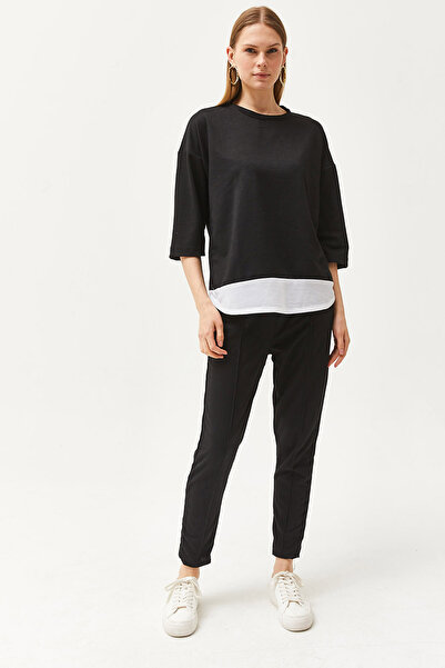 Olalook Women's Black Garnished Top and Bottom Set TKM-19000274