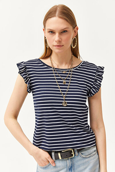 Olalook Жіноча смугаста темно-синя віскозна блузка Orme BLZ19002555