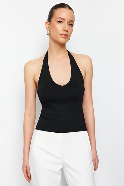 Trendyol Collection Μαύρο αξεσουάρ Λεπτομερής Crop Πλεκτό Μπλούζα TWOSS24BZ00278