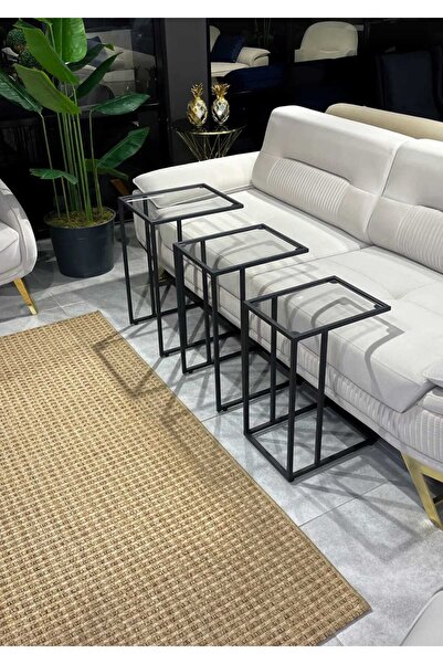 Lamra Dizayn 3'lü C Sehpa Siyah ,Şeffaf Güvenilir Tamperli Camlı ,Çok Amaçlı ...