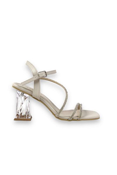 bescobel Dámské béžové Fensa Twist Transparentní podpatek Kotník Šněrování Stone Detailní Sandály Boty 8 Cm 307