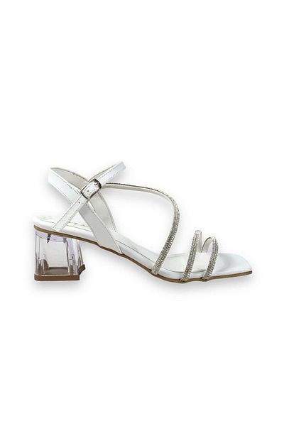 bescobel Women's Yensa White Skin Low Transparent Heel Stone Sandals 5 Cm 207