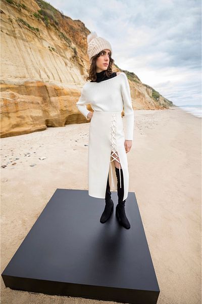 KAMEYA Ecru Midi Skirt with Lacing Detail