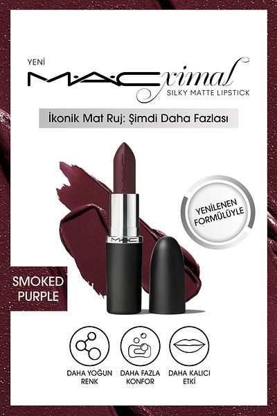 M.A.C IN MORE INTENSIVE COLORS Smoked Purple M·A·CXIMAL Silky Matte Lipstick Moisturizing Lipstick
