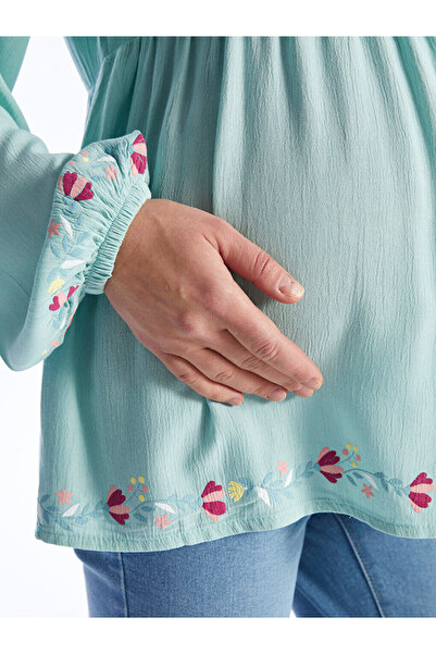 LC Waikiki Haftowana tunika ciążowa z długim rękawem i okrągłym dekoltem