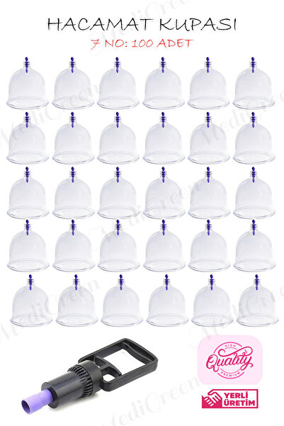 MediGreen 100 Adet 7 Numara HACAMAX PRO Hacamat & Masaj Kupası 1 Adet Pompa