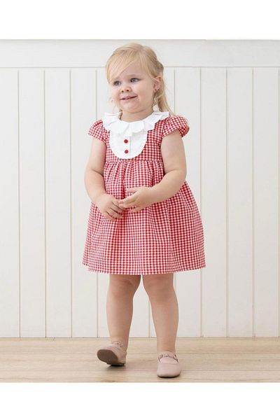morwind Baby Girl Dress Gingham Plaid Patterned