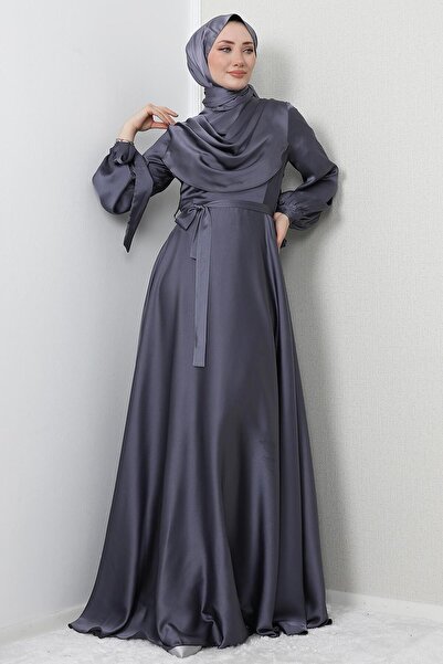 GİZ AGİYİM Сукня з зав'язками на рукавах, темно-сіра
