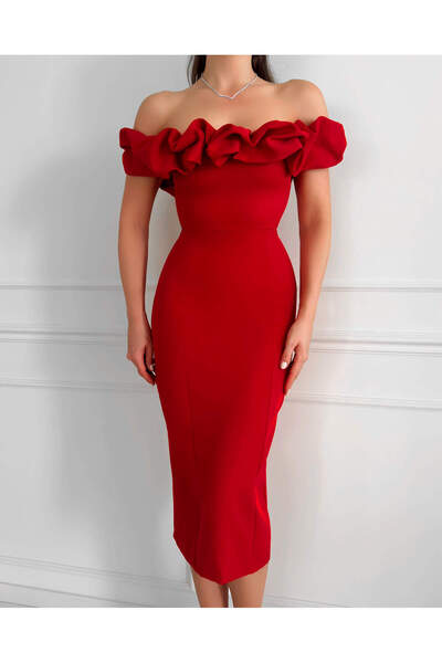 ESRAHELVACI Red Collar Frilly Fitted Dress