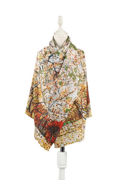 Bursa İpek Green Peach Tree Pattern Winter Shawl